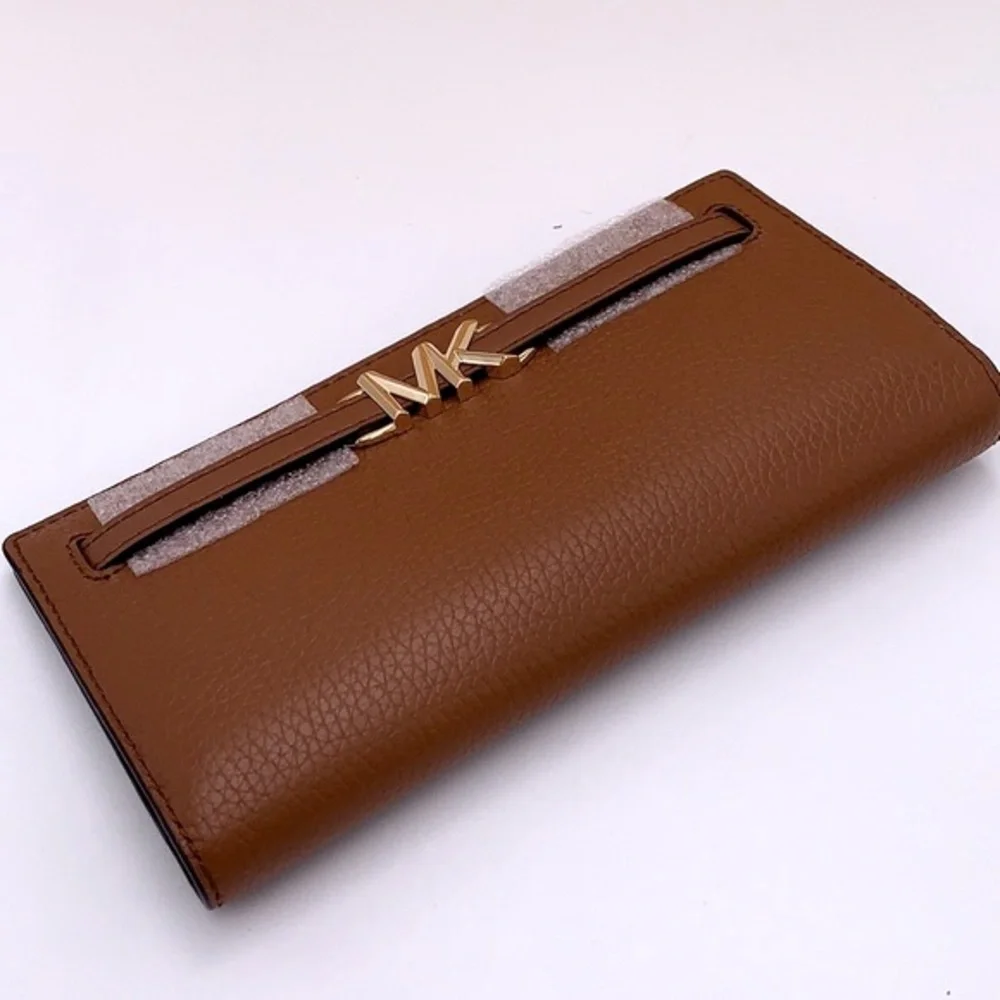 Michael Kors Reed Large Bifold Pebbled Leather Snap Wallet Card Case Luggage